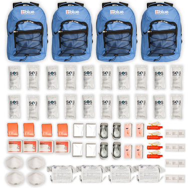 Blue 72-hour emergency kit for 4 people, includes food, water, and survival supplies, from Blue Coolers